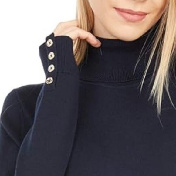 Tommy Hilfiger Stella Navy Blue Turtleneck Sweater XS Button Cuff Y2K - Picture 8 of 12